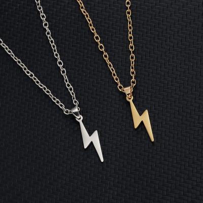 China Stainless Steel Punk Necklace For Women Men Long Chain Small Lightning Pendant Necklace for sale