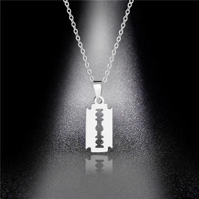 China Razor Punk Pendant Necklace Blade Safety Stainless Steel Hiphop Punk Jewelry For Mens Boys Geometric Jewelry Gift for sale