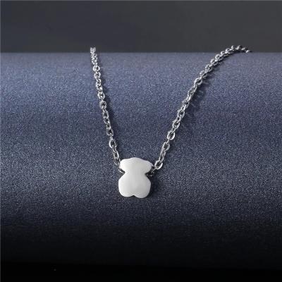 China Women Stainless Steel Necklace Silver Color Animal Punk Cute Bear Pendant Necklace Small Charm DIY Jewelry Gift for sale