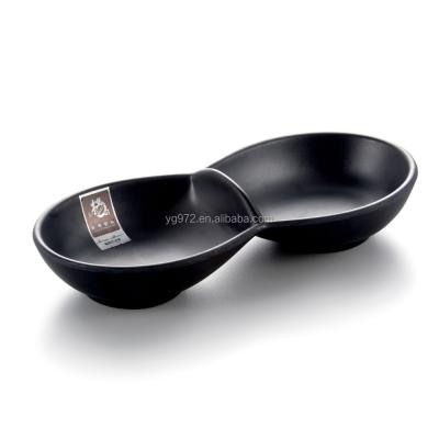 China Sectional Melamine Black Sectional Restaurant Soy Sauce Dish for sale