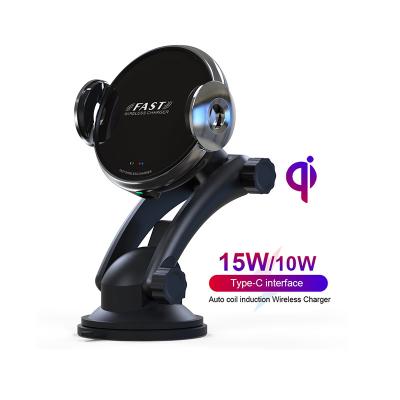 China Led Lights With Logo Hot Selling 15w Car Auto Charger Auto Mobile Phone Fast Charging Wireless Fast Charging Stand for sale