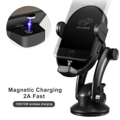 China Led Lights With Logo Infrared Cell Sensor Auto Maintaining Fast Charging CE Mount 10w 15w QI Mobile Auto Smart Car Phone Holder Wireless Charger for sale