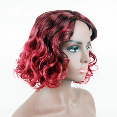 China Premium Quality Natural Wavy Hair Water Wave Short Curly Synthetic Hair Ombre Red Color Synthetic Wig for sale