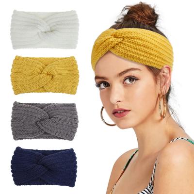 China Autumn And New Arrival Winter Hair Accessories Cross Hair Bands Women Lady Knitted Wool Head Breathable Bands for sale