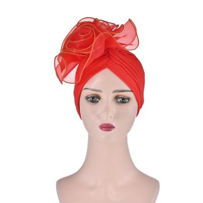 China 2021 new fashion women's flower headscarf hat african turban hats big for women hair turban for girls for sale