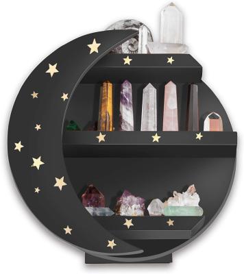 China Sustainable Black Moon Shelf With Stars Crystal Display Shelf Moon Shaped Shelf For Crystals Moon Decor for sale