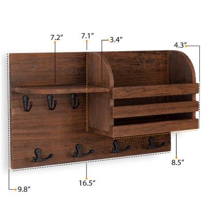 China Wooden Mail Sorter Wall Mounted Coat Rack Key Holder Magazine Rack Entryway Rustic Organizer with Hooks for sale