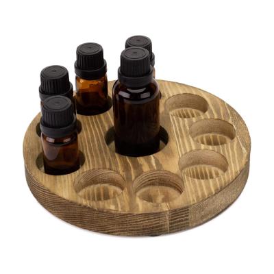 China Sustainable 10-Slot Brown Round Wooden Essential Oil Bottle Storage Display Rack for sale