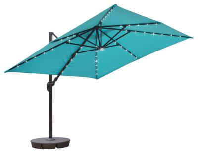 China Outdoor Garden Parasol Durable 32 LED Solar Umbrella Lighted Patio Umbrella 10ft Square Cantilever Umbrella for sale