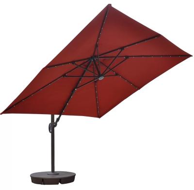 China Garden Parasol Durable Outdoor Umbrella Solar LED Lighted Aluminum Cantilever Parasol With Crank for sale