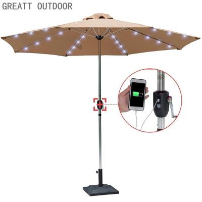 China High Grade Garden Umbrella Hot Selling Garden Patio Solar Lighting Outdoor Beach Umbrella With USB Mobile Phone Charger for sale