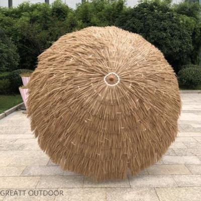 China Raffia Manuafactory Bali Straw Beach Umbrella From China Outdoor Umbrella Furniture Fashion Advertising With Artificial Thatch Roof for sale