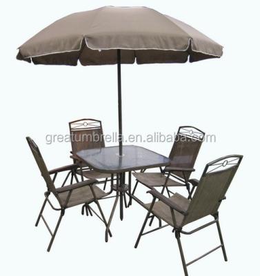 China 6 PCS Modern Outdoor Patio Garden Set Furniture Umbrella Gray With 4 Folding Chairs Table for sale