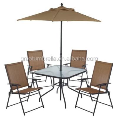 China Garden Set 6 Piece Folding Outdoor Patio Dining Furniture Set With Umbrella for sale