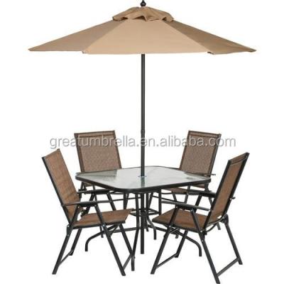 China Outdoor weather furniture 6 piece outdoor folding patio table and chair with umbrella for sale