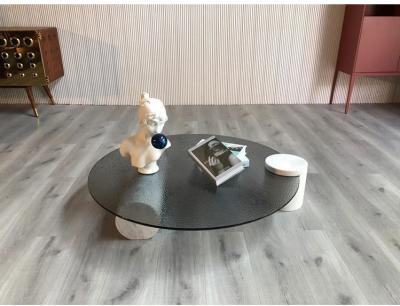 China Water Ripple Glass Coffee Table Natural Marble Round Tempered Glass Table Top for sale