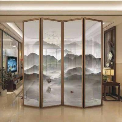 China Landscape Painting Wire Glass Partition Screens 3mm Tempered Glass Partition Wall for sale