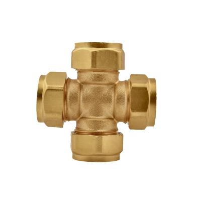 China Chilled water systems Factory BSP Thread Cross 4 Ways Plumbing Brass Compression Fittings for Copper Pipes for sale