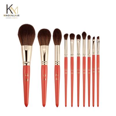 China Angular Blush Makeup Brush Set 2021 10pcs Customize Brush Goat Hair Makeup Brush Set for sale