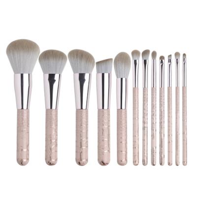 China Angular Blush 2021 High Grade Aluminum Olive Makeup Brush Private Label Pink Color 12pcs for sale