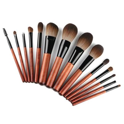 China Angular Blush 2021 Makeup 14pcs Professional Synthetic Hair Brush Set Logo Cosmetics Custom Brown Color for sale