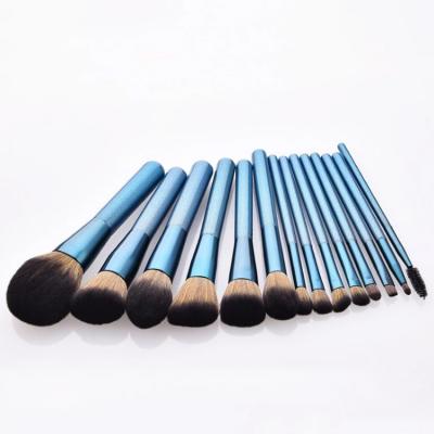 China Angular Blush Professional Blue Color 2021 14pcs Makeup Set Brush New Customized Logo for sale