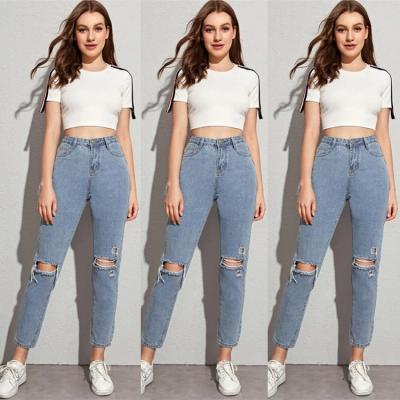 China European and American fast selling hole ripped jeans of a large number of fashion foreign trade spot customized women's wear jeans hole pants for sale