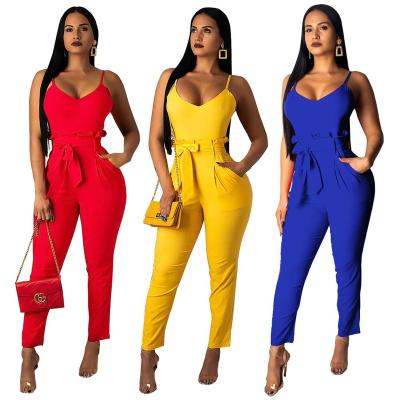 China Anti-pilling solid fashion women 2020 summer overalls ladies clothes sleevelesswith spaghetti strap waistband M21003 for sale