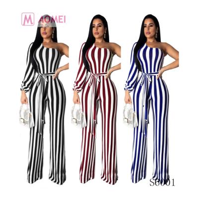 China S6001 Summer Women Anti-Static Clothing One Shoulder Striped Wide Leg Overalls With Belt for sale