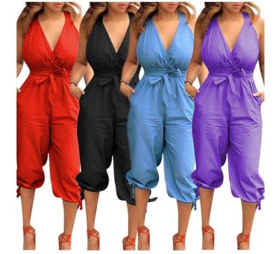 China Women's Fashion Solid Deep V Backless Summer Overalls Ladies Clothes 2019 Anti-pilling Y2015 Hot Sale for sale