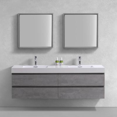 China Durable 60 Inch Wall Bath Furniture Set Custom Design Bathroom Double Sink Basin Cabinet Vanity for sale