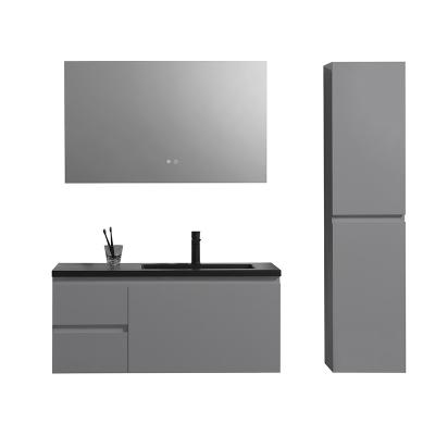 China Durable 110cm Gray Latest Design MDF Painting Wooden Bathroom Vanity Set for sale