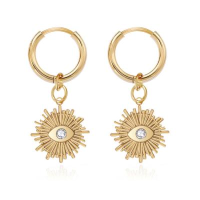 China FASHIONABLE Vintage Design Stainless Steel Gold Plated Circle Eye Diamond CZ Drop Earrings for sale