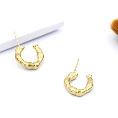 China TRENDY 14K Gold Plated Bamboo Stainless Steel C Shape Earrings For Women Girls for sale