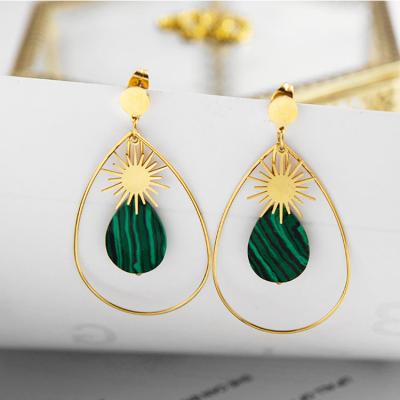 China TRENDY 14K Gold Plated Stainless Steel Water Drop Sun Gemstone Drop Earrings for sale