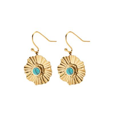 China New Arrival TRENDY Stainless Steel Gold Plated Disc Gemstone Dangle Drop Earrings for sale