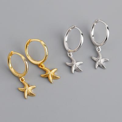 China FASHIONABLE Personalized Design Gold Plated Starfish Pendant 925 Sterling Silver Circle Drop Earrings for sale