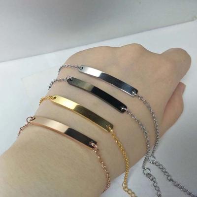 China High Quality Love Gift Stainless Steel Gold Plated Bar Charm Custom Engrave Bracelet For Women Girls for sale