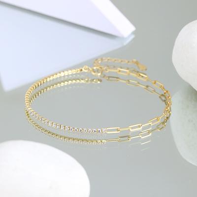 China Romantic Luxury Jewelry 925 Sterling Silver Gold Plated Zirconia Tennis Chain Bracelet for Women Girls for sale