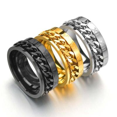 China Hot Selling High Quality Stainless Steel Gold Plated Number Link Chain Roman Ring For Man for sale