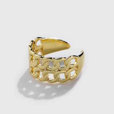 China High Quality Vintage Style 925 Sterling Silver Gold Plated Hollow Twisted Chain Open Ring For Women Girls for sale