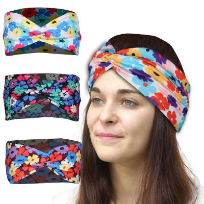 China European and American style wholesale knot hair band stretch fabric floral printed elastic turban twisted head bands for sale