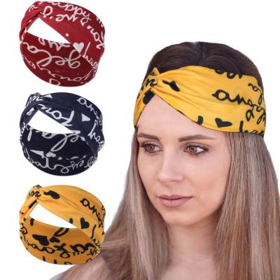 China Fashion vintage headbands boho wide elastic letter non-slip hair bands fit all head size for sale