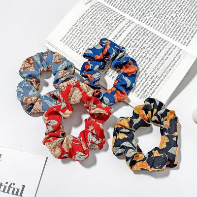 China French Style Floral Cloth Elastic Stretch Ponytail Holder Hair Scrunchies Women Hair Accessories for sale