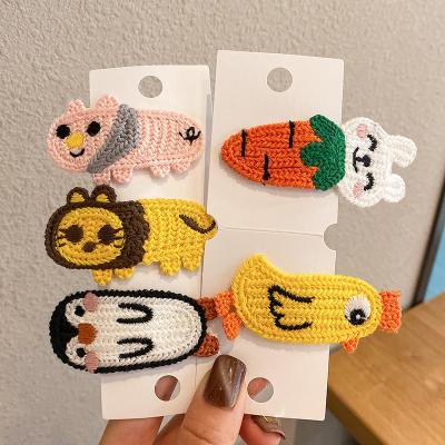 China Color Hair Pin Cute Babies Hair Accessories Crochet Cartoon Animal Hair Homemade Wool Woven Clip Winter Barrette for sale