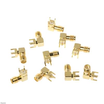 China Gold Right Angle RF RF RP SMA Coaxial Female Connector Through Hole For PCB Mount for sale