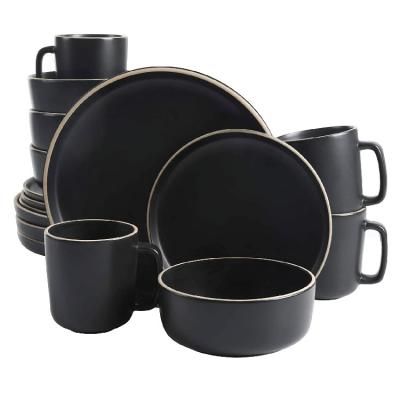 China Matte Stoneware Black viable 16 piece round kitchenware set for sale