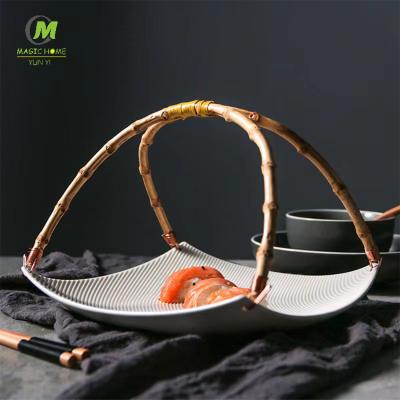 China Fruit Basket Disposable Creative Bamboo Dish Handle Dish Ceramic Tableware for Restaurant Hotel Place and Home Sushi Tray Plate for sale