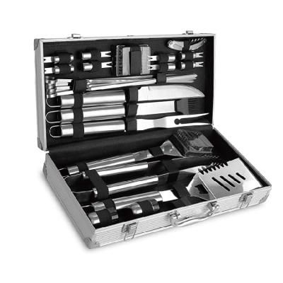 China Easily Cleaned 26 Pcs Stainless Steel Barbecue Tools Accessories With Aluminum Case for sale