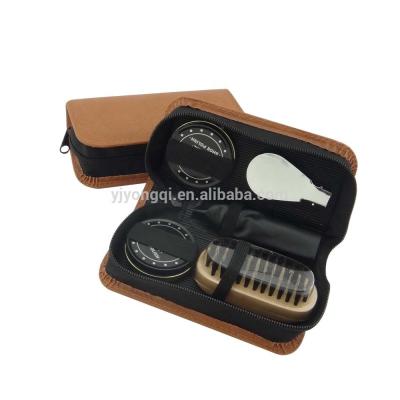 China Professional Shoe Care OEM Premium Shoes Care Kit Travel Shoes Shine Brush Polish Kit With PU Leather Smooth Stylish Case 5 Pieces Private Logo for sale